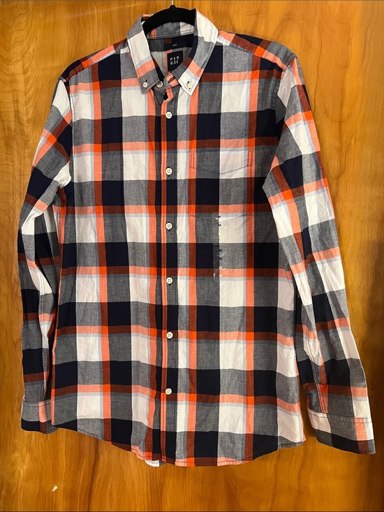 GAP Other - GAP Men's Slim Fit Navy Orange White Plaid Button-Down Shirt